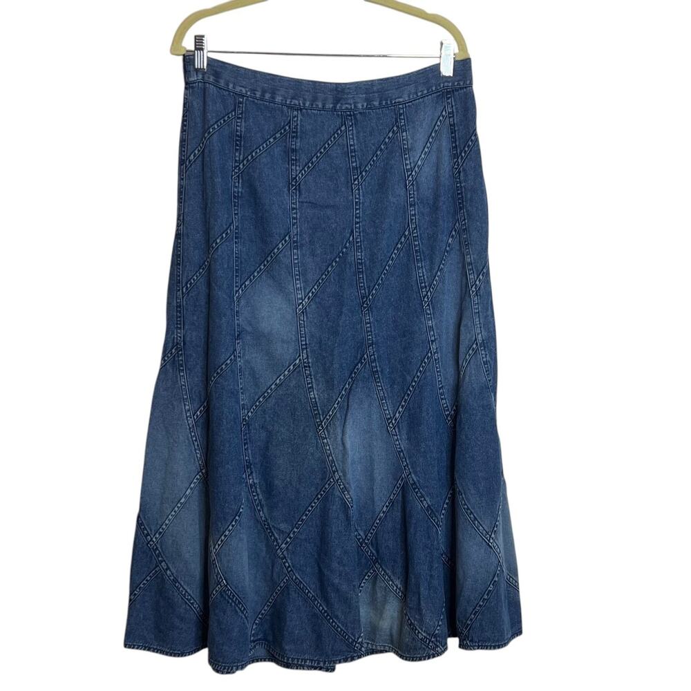 Studio West Patchwork Denim Prairie Midi Skirt Women Size Large Blue